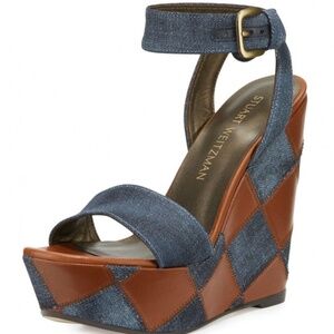 Stuart Weitzman Letsdance Patchwork Wedge Sandal, Navy